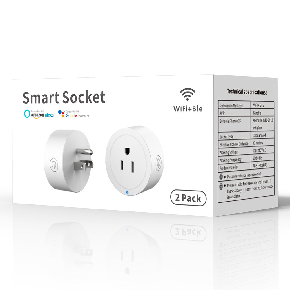 Smart Mini Plug WiFi, Works with Alexa/Google Assistant/Sri, APP& Timer Control,FCC/CE/RoHS Certified, 2 Pack, White